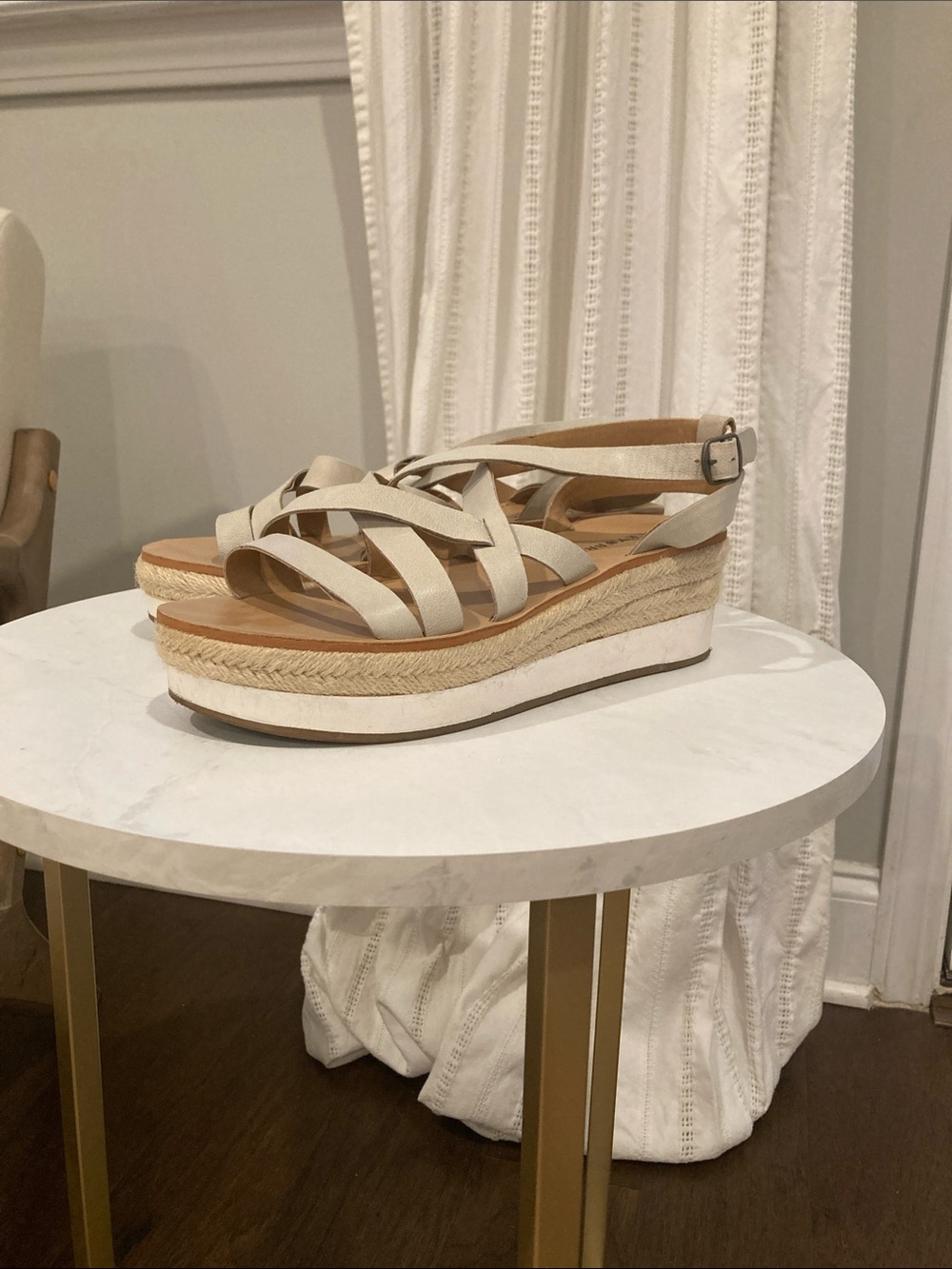 Lucky Brand Cream Woven Espadrille Wedge Sandals